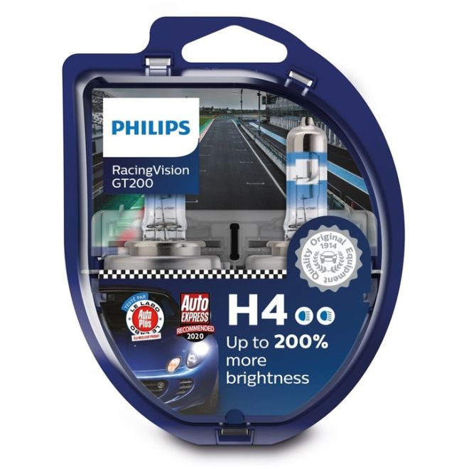 PHILIPS H4 12v60/55w P43t Racing Vision GT200 +200% (2шт.) BOX