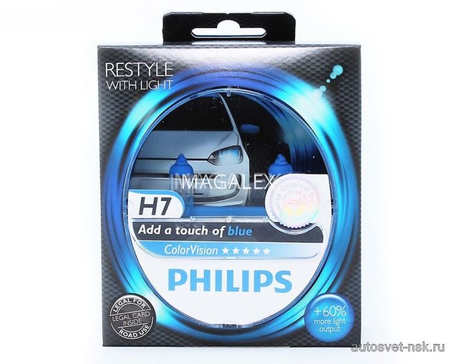 PHILIPS H7 12v55w PX26d Color Vision Blue +60% (2шт.) BOX