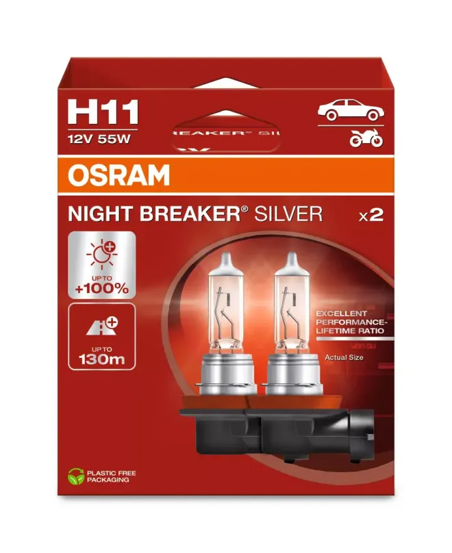 OSRAM H11 12v55w PGJ19-2 Night Breaker SILVER +100% (2 шт.) BOX