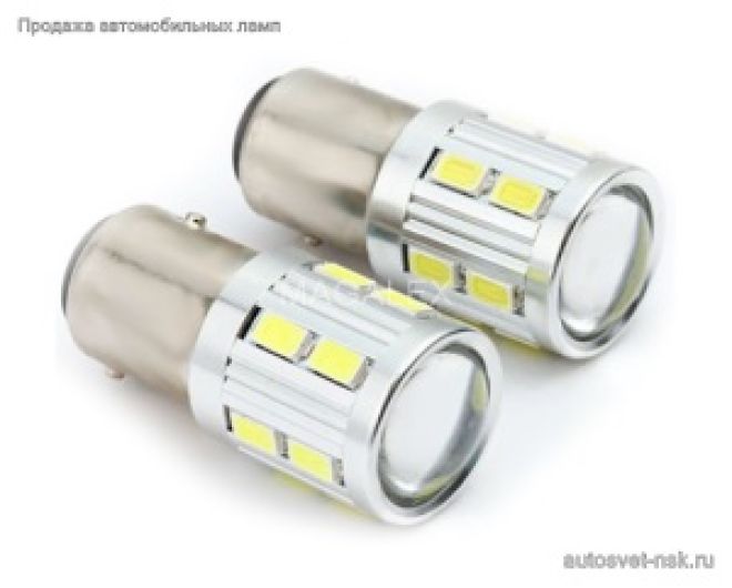 Светодиод 1157 (2 конт)  12 SMD (5630) +1CRL линза