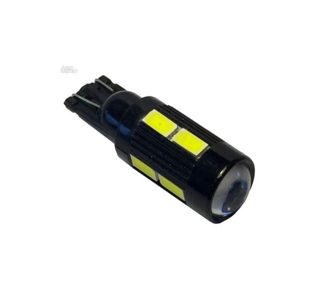 Светодиод Т10 10 SMD (5730) + линза 12-24v (бел.)