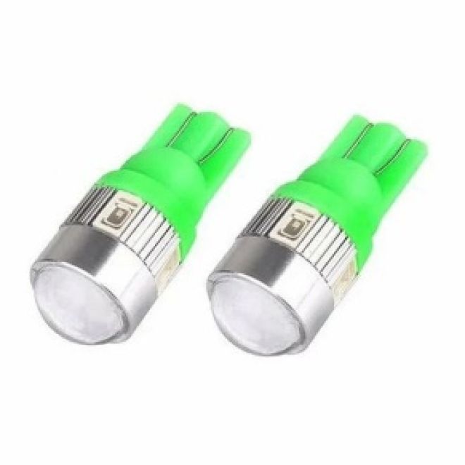 Светодиод Т10 6 SMD (5730) + линза 12-24v (зел.)