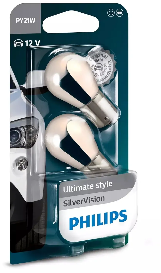 PHILIPS 12v21w BAU15s Silver Vision +30% (2 шт.)