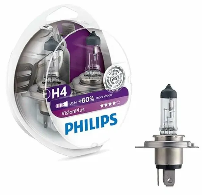 PHILIPS H4 12v60/55w P43t Vision Plus+60% (2шт.) BOX