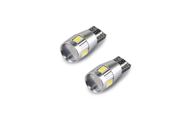 Светодиод Т10 6 SMD (5730) + линза 12V CANBUS (бел.)