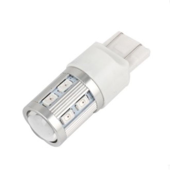 Светодиод T20 (1 конт)  8 SMD (3030)+линза 12-32V CANBUS (BI+/-) (бел.)