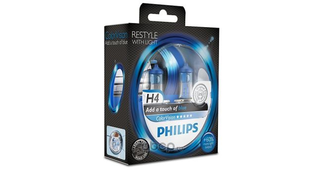 PHILIPS H4 12v60/55w P43t Color Vision Blue +60% (2шт.) BOX