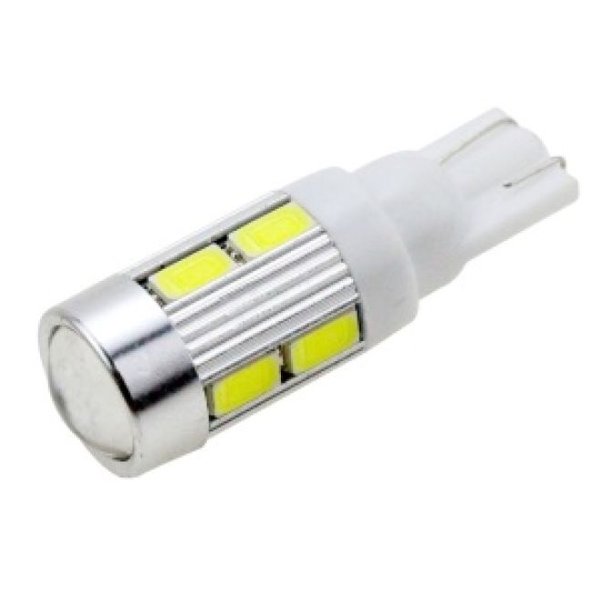 Светодиод Т10 10 SMD (5630) + линза 12v (бел.)