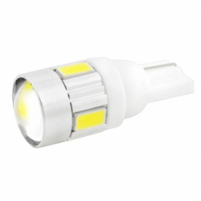 Светодиод Т10 6 SMD (5630) + линза 12v (бел.)